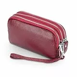 FORRICA Damen Geldbörse Echtleder Frauen Große Kapazität Clutch Portemonnaie Reißverschluss Gross Geldbörse Leichte Mobiltelefon Schlüssel Geldbörse mit Armband Rot