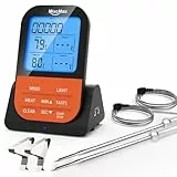 Fleischthermometer Kabellos, Grillthermometer Funk Digital Bratenthermometer BBQ Grill Zubehör mit Timer LCD Display 2 Sonde Kerntemperatur Steak Thermometer