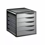 Rotho Spacemaker Schubladenbox / Bürobox mit 5 Schüben, Kunststoff (PS) BPA-frei, transparent/anthrazit, (33.5 x 28.5 x 32.0 cm)