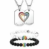 Aroncent Schmuck Set Regenbogen Halskette Armband, Rainbow Herz Kette Perlen Armreif LGBT Set Mehrfarbig