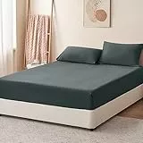 RUIKASI Spannbettlaken 160x200cm Grau Bettlaken - Oeko Tex Spannbetttuch 160x200 Bettbezug, Mikrofaser Betttuch Bett Laken Bezug 160 x 200 Anthrazit 30 cm Tiefe Tasche, Bed Fitted Sheet Bedsheet