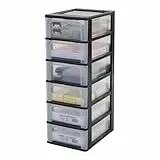 Iris Ohyama, Kunststoff Schubladenbox mit 6 flachen Schubladen, Schwarz, Easy-Pull-System, A4, A5 & A6 Format, Schreibtisch Organizer für Büro, Schreibwaren, BPA-frei, Schubladenschrank, OCH-2006