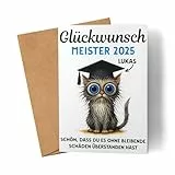 Kiddle-Design Karte Meister 2025 Personalisiert | Meisterprüfung Geschenk Katze Lustig Spruch | Handwerksmeister Geschenke Männer & Frauen zur bestandenen Prüfung Glückwunschkarte Handwerk