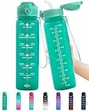 Lunidry Trinkflasche 1L Sport, BPA frei Auslaufsicher Trinkflasche mit Strohhalm & Zeitmarkierung, Motivierende Wasserflasche Für Kinder Schule, Fahrrad, Fitness, Gym, Outdoor