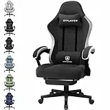 GTPLAYER Gaming Stuhl Ergonomischer Gaming Sessel Schreibtischstuhl mit Stoffoberfläche, Federsitzkissen, Verbindungsarmlehnen und Fußstütze hellschwarz