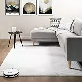 VIMODA Teppich Wohnzimmer Schlafzimmer Fellteppich, kurzflorig - waschbar und Fußbodenheizung geeignet, Farbe:Creme, Maße:160x220 cm