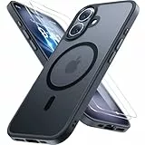 Miracase Magnetisch für iPhone 16 Hülle für Magsafe[mit 2 Schutzglas] Militärschutz Stoßfest Kratzfest Anti-Fingerabdruck Samtige Haptik Dünn Handyhülle für iPhone 16 6,1 Zoll, Schwarz