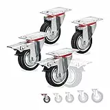 Relaxdays Schwerlastrollen 4er Set, drehbar, Kugellager, 2 Rollen mit Bremse, Tragkraft bis 200kg, Rad D: 75 mm, schwarz