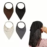 Kabwea 4 Paar Boho Damen Haarbänder, Dreieck Kopftücher, Chiffon Bandanas, Turban Haarbänder, Elastisches Haartuch (Schwarz, Dunkelgrau, Cremeweiß, Dunkelbraun)
