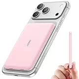 Powerbank für Magsafe, TRKOY Slim Magnetische Power Bank für iPhone 5000mAh, Schnellladung Kabellose Powerbank mit USB-C Ausgang, Externe Handyakkus für iPhone 17/16/15/14/13/12 Serie, Rosa