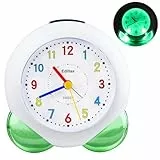 Edillas Wecker Kinder Mädchen Jungen,Wecker Analog Geräuschlos Ohne Ticken mit Licht Schlummerfunktion für Kinder Schlafzimmer Nachttisch Tisch Aufwachenuhr (Grün Silber)