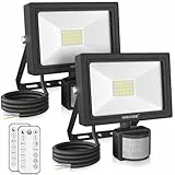 MEIKEE 25W LED Strahler mit Bewegungsmelder Fernbedienung 2100 LM 6500K Kaltweiß Superhell 3 Modi 10 Helligkeitsstufen Außenstrahler IP66 Wasserdicht Scheinwerfer für Garten Garage Sportplatz 2 Stücke