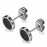 Flongo Ohrstecker Knopf, 8mm Edelstahl Ohrstecker Rund Gestüt Stecker Ohrringe Ohrhänger Fake Tunnel Fake Plug Illusion Fakeplugs Schwarz Silber Elegant Herren, Damen Ohrschmuck