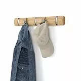 Umbra Flip 5 Garderobenhaken – Moderne, Schlichte und Platzsparende Garderobenleiste mit 5 Beweglichen Haken für Jacken, Mäntel, Schals, Handtaschen und Mehr, Natur/Nickel