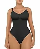 FeelinGirl Shapewear Damen Body Bauchweg Nahtlos Bodysuit V-Ausschnitt Formende Sringbody Überbrust Seamless Bodyshape mit Verstellbarer Riemen Schwarz 3XL/4XL