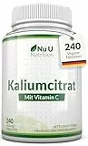 Kalium-Ergänzungsmittel 1550 mg & Vitamin C - 240 Vegane Tabletten - 4-Monats-Vorrat - Hoch Wirksames Kaliumcitrat - Natürliche Electrolyte Unterstützung - Nu U Nutrition