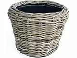 Klocke Dekorationsbedarf Rattan Pflanzkorb mit Einsatz - Handgeflochtener Pflanzkübel für Innen & Außen - Robuste Pflanzschale für Terrasse, Garten & Wohnbereich - Naturlook (⌀ 32 cm - H: 23 cm)