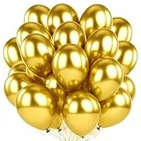 50 Stück Luftballons Gold, Metallic Ballons Gold, 12 Zoll Metallicfarben Latex Ballons, Helium Luftballons Metallic, Metallic Goldene Luftballons für Hochzeit, Geburtstag Deko, BabyParty, Partydeko