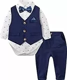 mintgreen Baby Anzug Junge Hochzeit, Gentleman Taufanzug Body Weste Bekleidungssets, Marineblau, 12-18 Monate, 90