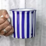 City to Cottage® - Keramik XXL Becher 500 ml | Kaffeebecher | Blau-Weiß gestreift | Handgemacht | Keramik Geschirr | Große Tasse