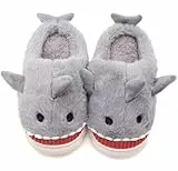 Vunavueya Hausschuhe Damen Warme gefüttert Hai Pantoffeln Herren Winter Plüsch Hausschuh Bequem Baumwolle Slippers Schuhe Grau Offen 35/36 EU_36-37CN