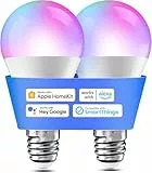 meross Smart Glühbirne E27 LED kompatibel mit HomeKit, Siri, Alexa, Google Home und SmartThings, RGBWW Smart Glühbirne, Dimmbar, Mehrfarbig, mit Sprachsteuerung und Fernbedienung, 2 St