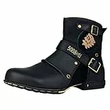 OSSTONE Herren leder chukkastiefel Worker biker boots-motorrad-leder-schuhe für reißverschluss Schnürstiefeletten boots 5008-1-N,Schwarz, US11(EU45)