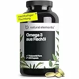 natural elements Omega 3 – 365 Kapseln – 2000mg Fischöl pro Tagesdosis – mit EPA und DHA in Triglycerid-Form – Laborgeprüft, aufwendig aufgereinigt und aus nachhaltigem Fischfang