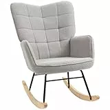 HOMCOM Schaukelstuhl, Schaukelsessel mit Berbervliesoptik, Armlehne, Gepolsterter Sessel mit Holzkufen, Relaxsessel für Wohnzimmer, Schlafzimmer, bis 120kg belastbar, Hellgrau