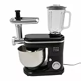 Donened - 3 in 1 Küchenmaschine, 1500W Multifunktionale Knetmaschine, 6+1 Stufige Gescheindigkeit Mixer, Fleischwolf, 1.5L Saftpresse, 6L Edelstahlschüssel, Universal Küchenmaschine (Schwarz)