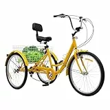 Charocean 24 Zoll Dreirad für Erwachsene Dreirad Fahrrad mit 3 Rädern für Erwachsene Dreirad Erwachsene Tricycle Cruise Bikes mit Led Licht, GemüSekorb, Becherhalter (Gelb)