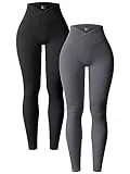 OQQ 2er Pack Damen Leggings Cross Waist High Waist Elastische Lange Yoga Sport Leggings für Damen Schwarz Dunkelgrau