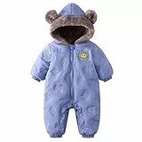 JiAmy Baby Winter Overall Mit Kapuze Schneeanzüge Outfits Fleece Bär Strampler Jungen Mädchen Jumpsuit Spielanzug Blau 6-12 Monate