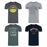 MUSTANG Tshirt Herren Baumwolle Regular Fit 4er Pack Set Rundhals Kurzarm Sommer Tee Shirt Logoprint L, Größe:L, Farbe:Pack 15