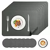 APLKER Platzsets Abwaschbar 8er Set, Platzset Lederoptik Kunstleder Wasserdicht PVC Tischsets und Untersetzer, Platzdeckchen Leder für Hause Küche Restaurant, 16.9 x 11.8 Zoll