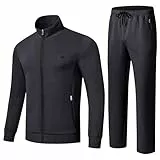 Huayuzh Trainingsanzug Herren 2 Piece Trainingsanzug Set Sportanzug Reißverschlusstasche Jogging Fitness Gym Hausanzug Dunkelgrau L