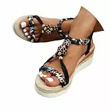Sandalen & Slides Für Damen,Sandalen Damen Sommer Plateau Sandalette Bohemia Sandals mit Strass Perlen Freizeit Strand Schuhe Orthopädische Casual Ankle Elastic Geflochtene Schwarz 38/EU