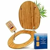 ADOB WC Sitz Bambus dunkel – Universal Klobrille aus echtem Bambus – Umweltfreundlich & angenehm warm – Verstellbare Edelstahl-Scharniere – Toilettensitz für O-Form & D-Form Keramiken