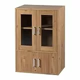 Iris Ohyama Vitrine, Schrank mit Regalen und Türgriffen, Holzschrank, Bücherregal mit Türen, Verstellbare Regalhöhe 3,2 cm, Küche Wohnzimmer, B60 x T39 x H90, GKN-9060, Hellbraun
