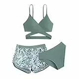 Generisch Bikini Teenager Mädchen 3-teiliges Bikini-Sets Sport Badeanzug Verstellbare Bikini Oberteil mit Triangel Bikinihose und Kurz Shorts Sporty Sommer Strand Bademode Badebekleidung