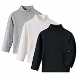 Volunboy 3er Pack Langarm Rollkragen Shirts für Kinder (1-6 Jahre), Baumwolle Unisex Basic Oberteil Wärmend Winter Unterhemd Slim Fit(Größe 110,3-4 Jahre,Schwarz Weiß Grau
