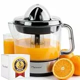 Bestron elektrische Zitrus- & Orangenpresse, inkl. 2 Presskegel und Aromadeckel, Motor mit zwei Drehrichtungen (links/rechts), Füllmenge: 0.7 Liter, 40 Watt, Farbe: Silber, ACJ350Z