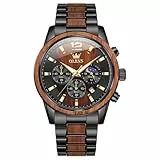 OLEVS Herrenuhr Analog Quarz Holz Armbanduhren Luxus Kleid Chronograph Edelstahl Wasserdicht Leuchtende Uhren Herren Geschenk