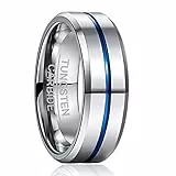 NUNCAD Wolfram Ring Silber + Blau Herren/Damen Ringe 8mm Breit Fashion Schmuck Partner Ring für Hochzeit Verlobung Größe 56.0 (17.8)
