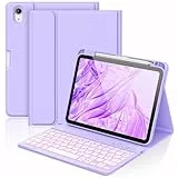 aMZCaSE für iPad A16 10/11th Generation Case mit Tastatur 11/10.9 Zoll(2025/2022),7 Farben Hintergrundbeleuchtung Abnehmbare Drahtlose Tastatur Cove mit Stifthalter für New iPad 11th Gen (Hellviolett)