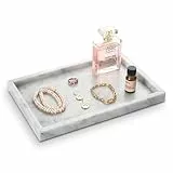 HAMAKAWA Kosmetiktablett aus natürlichem Marmor, Großes Badezimmer-Ablagetablett L 30cm x B 20cm, Schmucktablett in Carrara-Weiß, Rechteckig Parfümtablett, Home-Organizer-Aufbewahrung