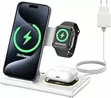 Aimtel 3 in 1 Faltbare kabellose Ladestation kompatibel mit Apple Watch Series 11/10/Ultra 3/2/SE/SE3/,für iPhone 17/17 Pro/16/15/14/13/Air Pods Pro/4/3/2 Nachtlichter kabelloses Ladegerät
