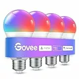 Govee Smart Glühbirne E27, WLAN LED Lampe RGBWW kompatibel mit Matter, Alexa und Google Assistant, dimmbare mit 16 Millionen DIY-Farben, 800LM, 54 Szenen, Smart Home Alexa Zubehör, 4 Stück