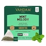 VAHDAM, Grüner Minze Tee (100 Pyramiden Teebeutel) Long Leaf Grüne Teeblätter Aus Dem Himalaya Gemischt Mit 100% Natürlicher Pfefferminztee | Gartenfrischer Minztee
