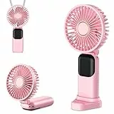 Handventilator, Tragbarer Leise Mini Ventilator, Wiederaufladbar USB Ventilator, Klein Taschenventilator Mit 5 Geschwindigkeitsstufen Digitalanzeige, Faltbarer Hand ventilatoren für Büro, Reisen(Rosa)